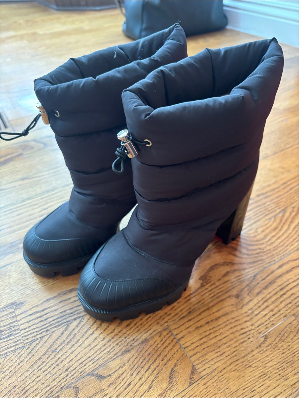 Christian Louboutin Black Puffer Heeled Winter Boots